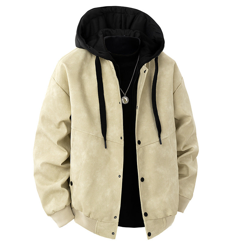 Men'sStreet Style Motorcycle Leather Jacket with Hooded Spliced Design