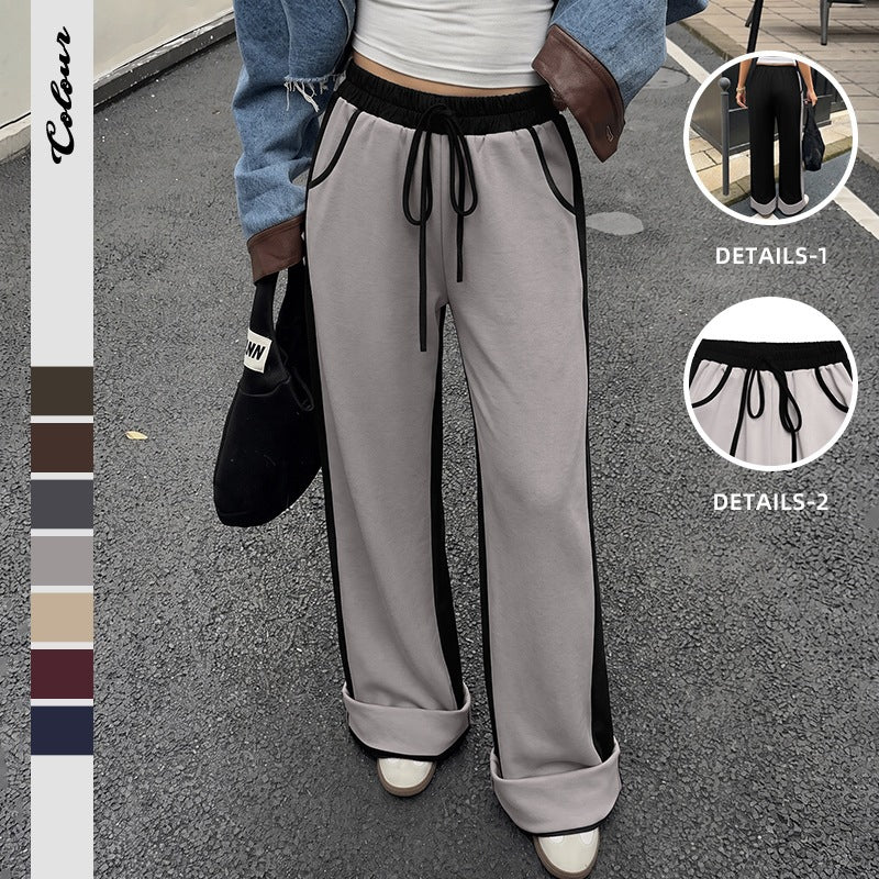 Color Block Spliced Thickened High Waist Cuffed Sweatpants for Women