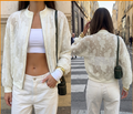 Stand up collar zipper see through long sleeved jacket