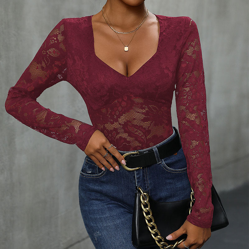 Cut-Out Lace Long Sleeve Sexy Jumpsuit