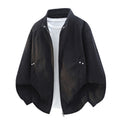 Old Money Style Faux Suede Men's Jacket Stand Collar Loose Fit with Rivet Details