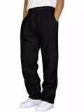 Casual Solid Color Linen Drawstring Waist Straight Leg Men's Pants