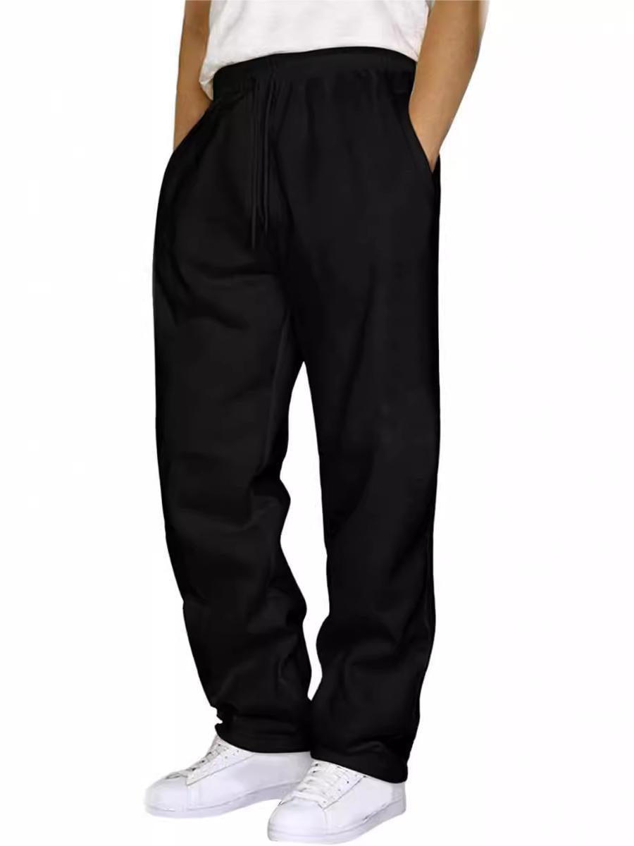 Casual Solid Color Linen Drawstring Waist Straight Leg Men's Pants