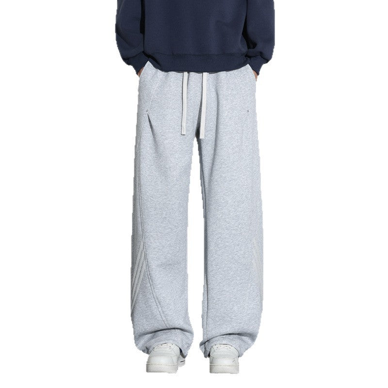 Lightweight Men's Striped  Wide-Leg Casual Pants, Quick-Dry, Loose Straight Fit, Trendy Brand Long Trousers
