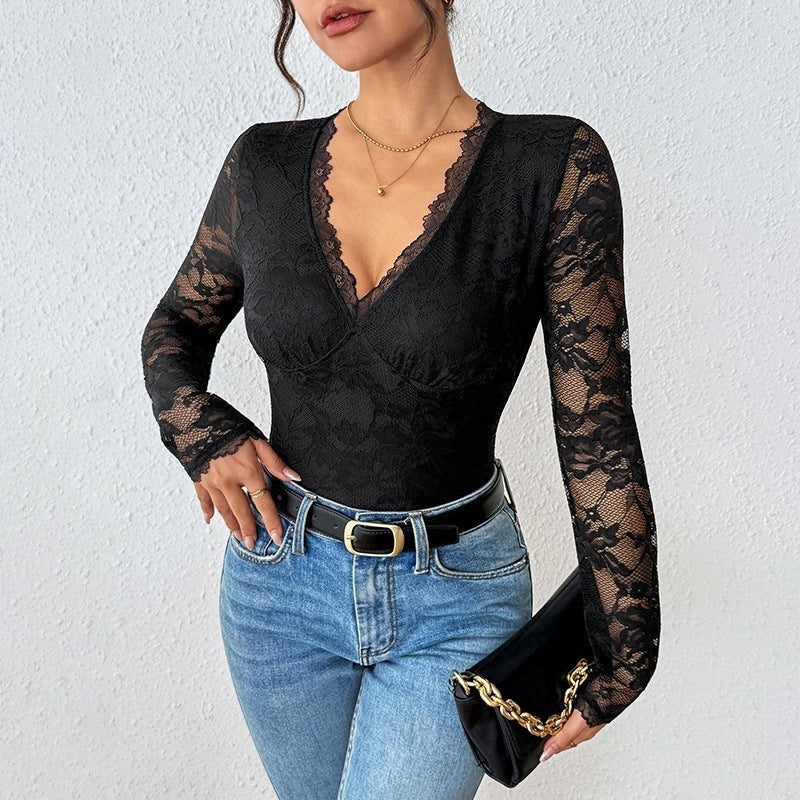Long Sleeve Backless Cutout Black Women's Bodysuit