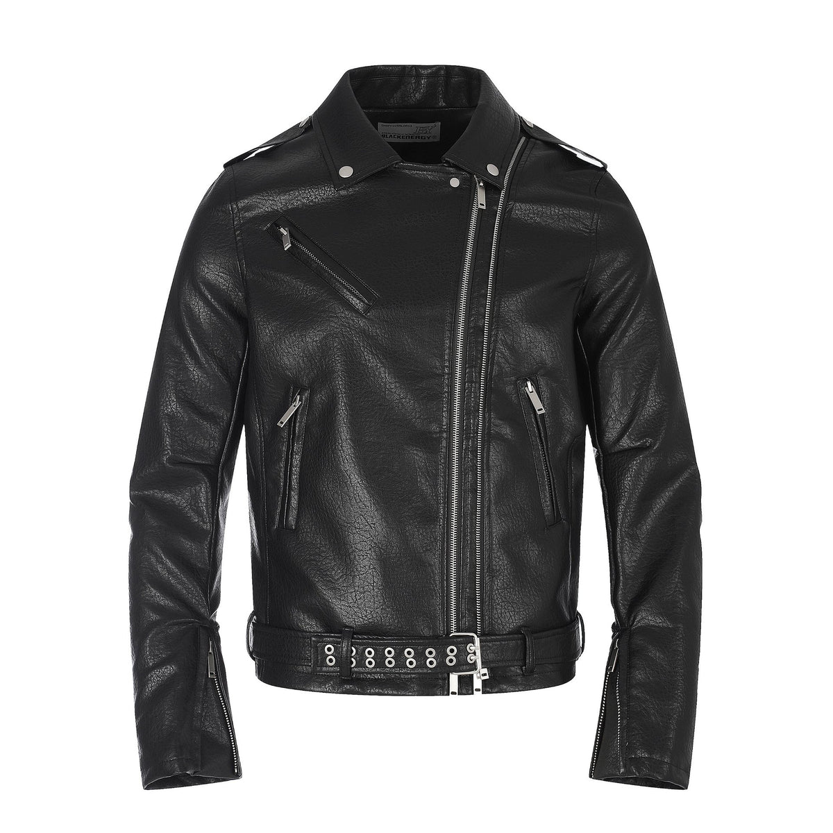 Vintage Slant Zipper Stud Belt Slim Fit Short PU Jacket