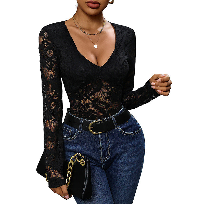 Cut-Out Lace Long Sleeve Sexy Jumpsuit
