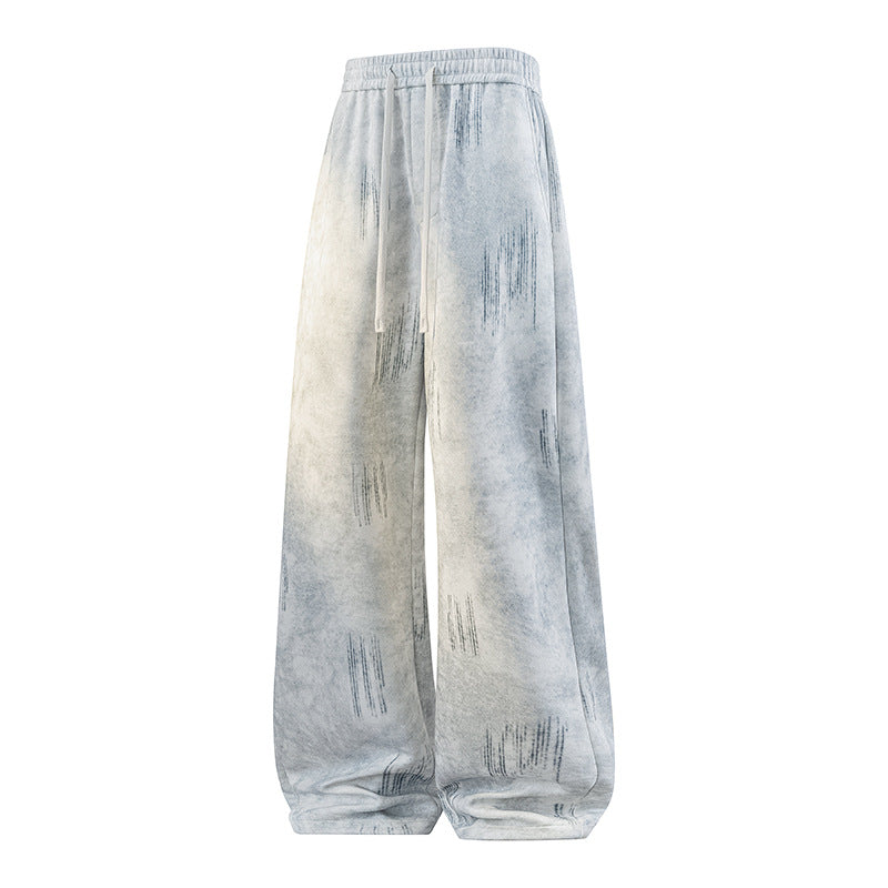 Casual Gradient Tie-Dye Pants for Men, Straight Leg Heavyweight Cotton Tapered Cutoff Pants