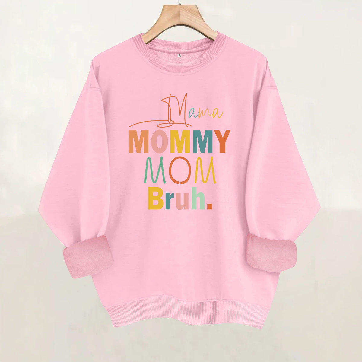 Colorful letter printed round neck fleece hoodie
