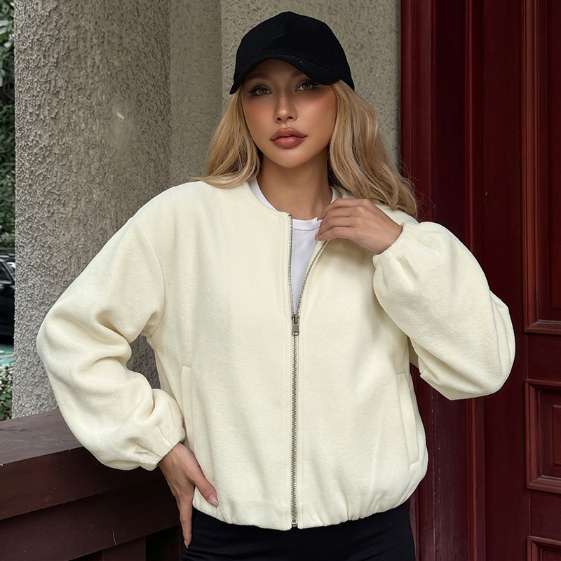 Woolen Baseball Jacket, Loose Fit Varsity Coat