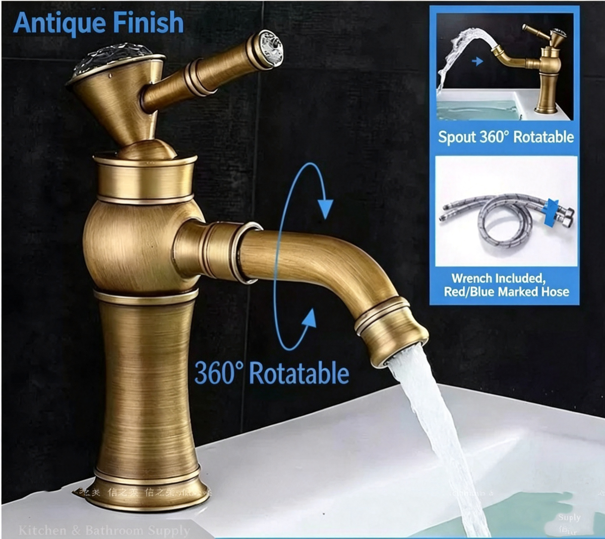 Copper Retro Mid-Century Bamboo Node Cold Hot Kitchen Faucet Balcony Sink Outdoor Freeze-Resistant Washing Machine Spout