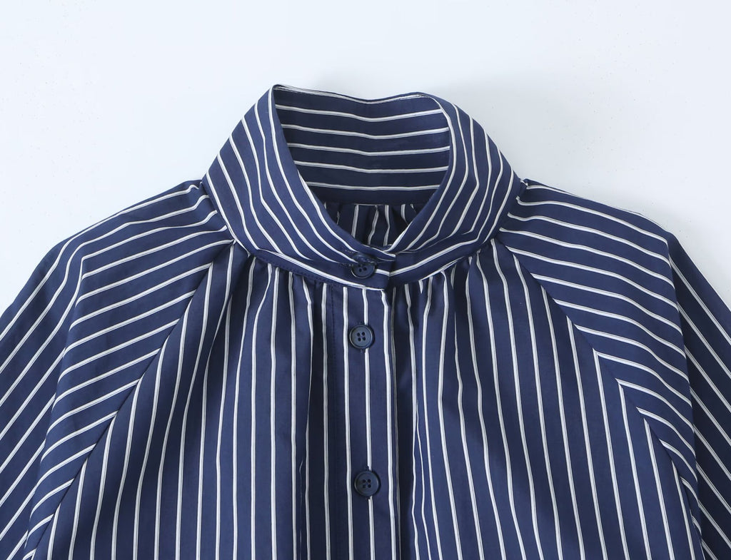 Striped stand up collar shirt