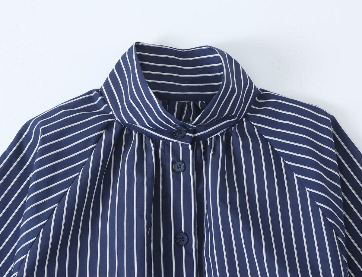 Striped stand up collar shirt