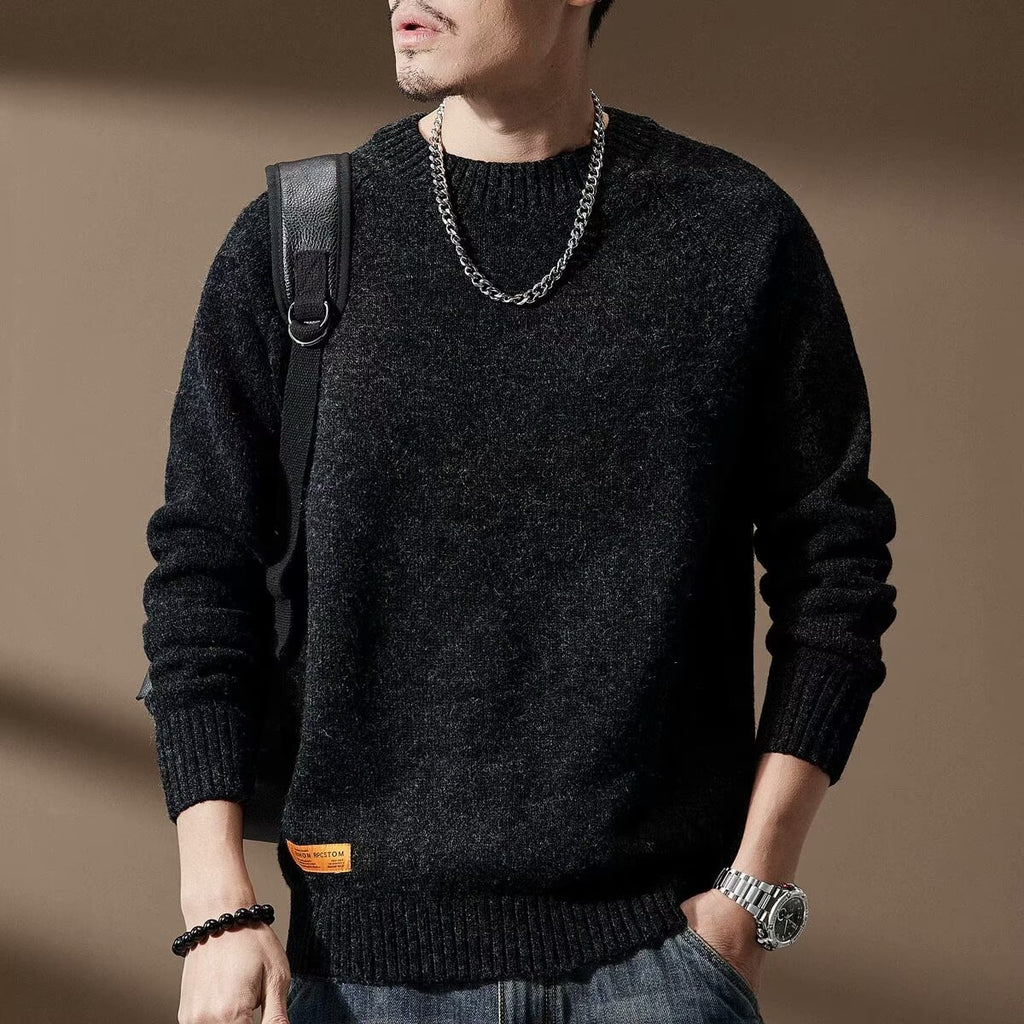 Men's Vintage Long Sleeve Crew Neck Knit Sweater - Loose Fit Thick Pullover Top