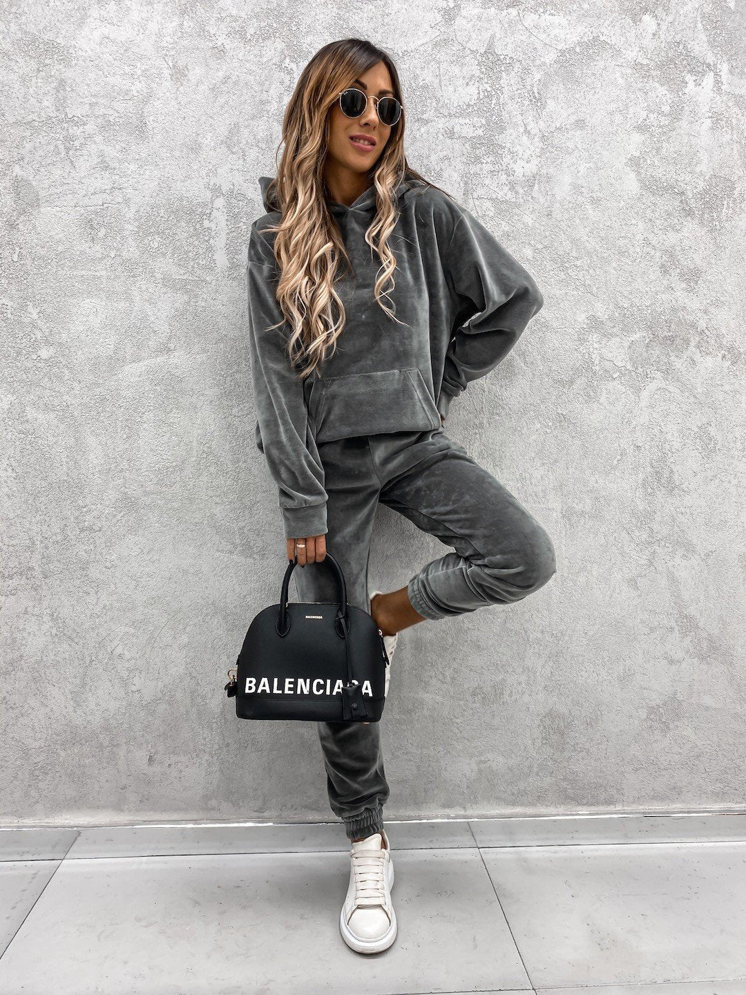 Women's Set Solid Color Hooded Sweatshirt and Sports Long Pants  Two-Piece Set