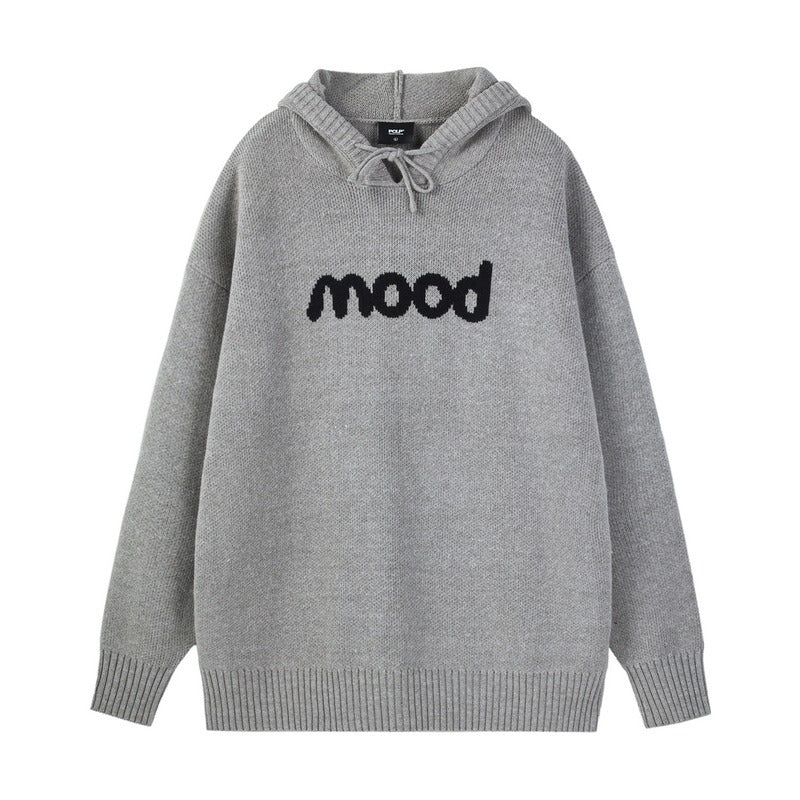 Unisex Jacquard Letter Long Sleeve Hood Sweater