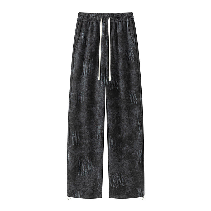 Casual Gradient Tie-Dye Pants for Men, Straight Leg Heavyweight Cotton Tapered Cutoff Pants
