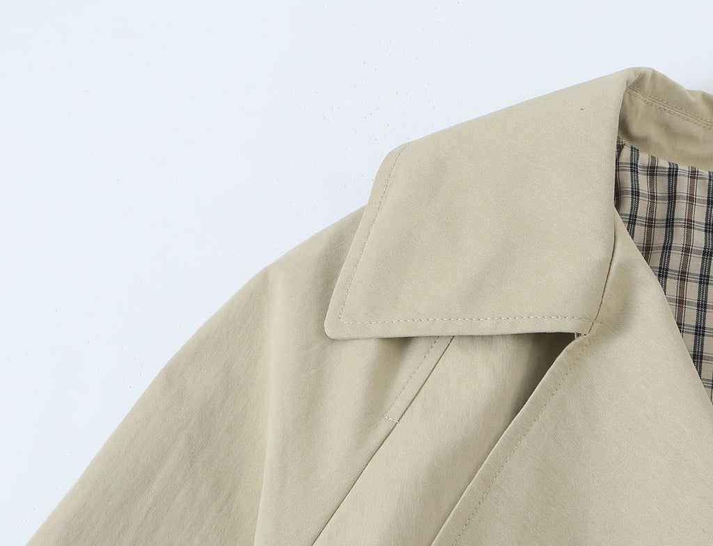 Collar tied double breasted trench coat jacket