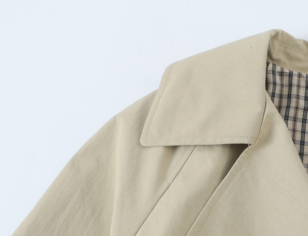 Collar tied double breasted trench coat jacket