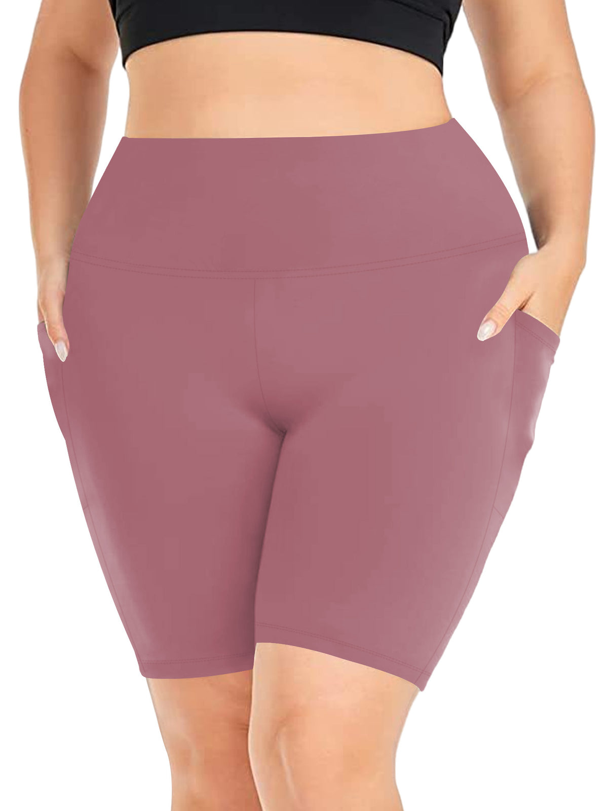 Pocket five quarter yoga shorts for women tight fitting high waisted yoga sports pants