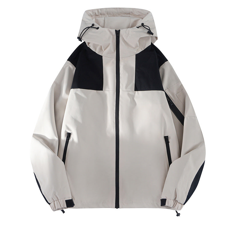 Color Block Hooded Windbreaker Jacket Outdoor Workwear Coat