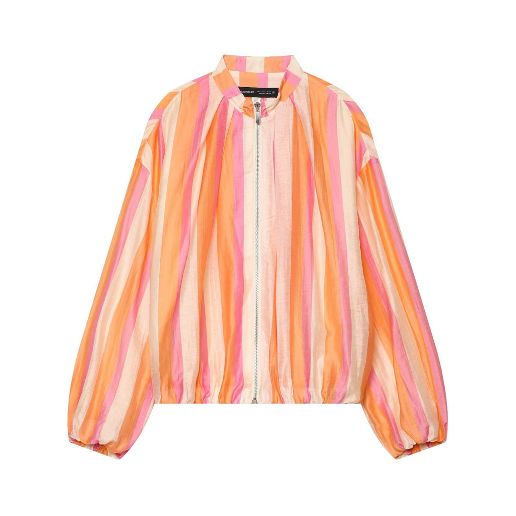 Stand up collar striped jacket jacket
