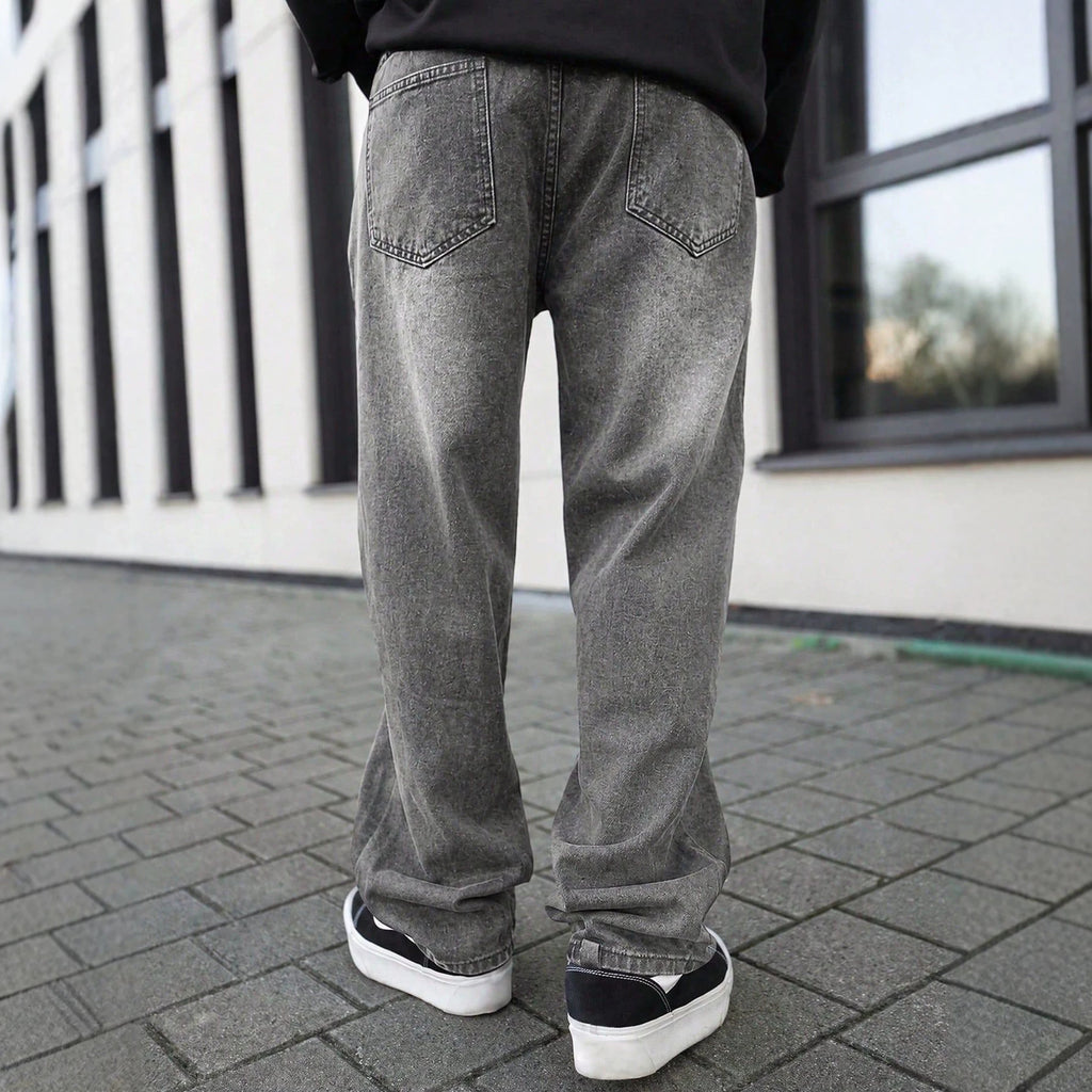 Comfortable Casual Men's Distressed Washed Gray Jeans for Daily Fashion and Commute