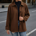 Thickened Woolen Notched Lapel Loose Fit Mid-Length Women's Coat