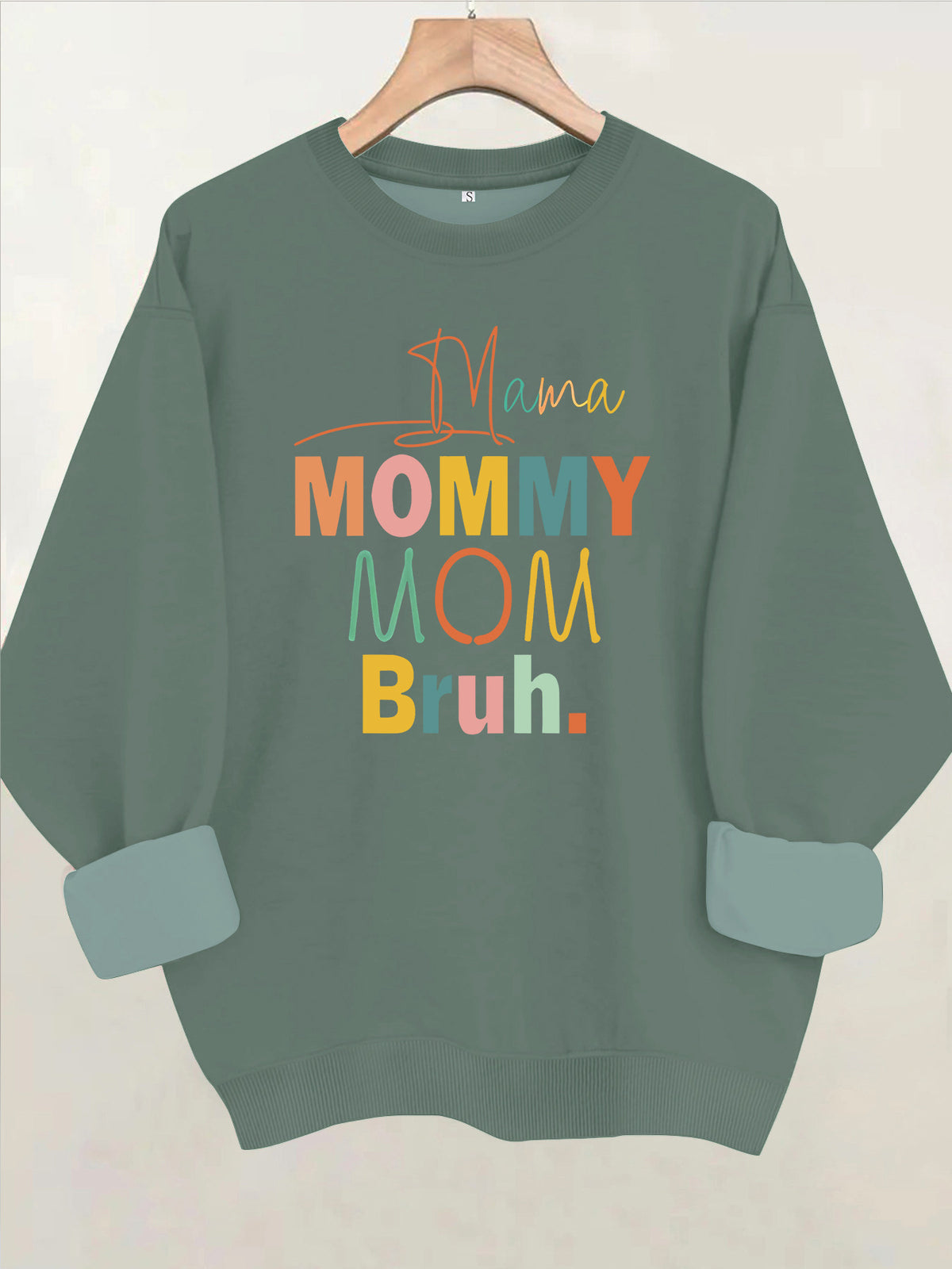 Colorful letter printed round neck fleece hoodie