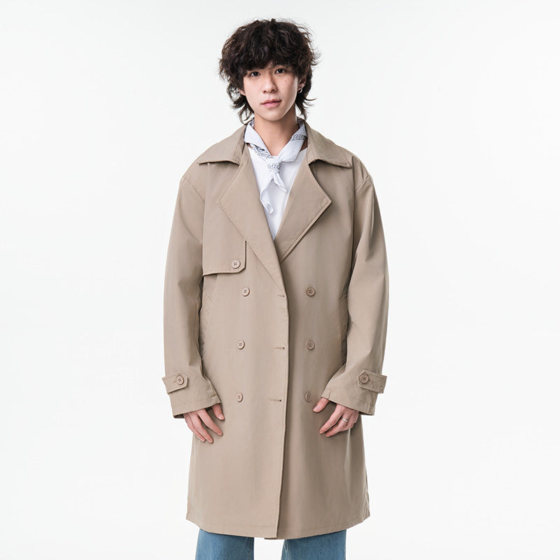 Double-Breasted Mid-Length Loose Men's Trench Coat