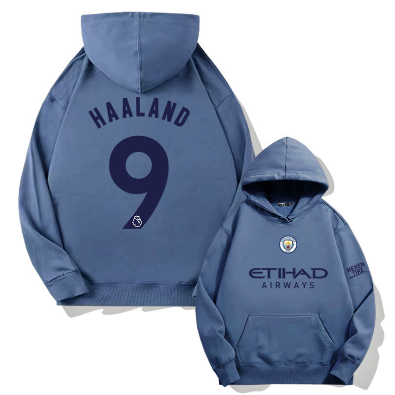 Men's Manchester City Haaland #9 Football Hoodie, Loose Fit Drop Shoulder Long Sleeve Streetwear Sweatshirt