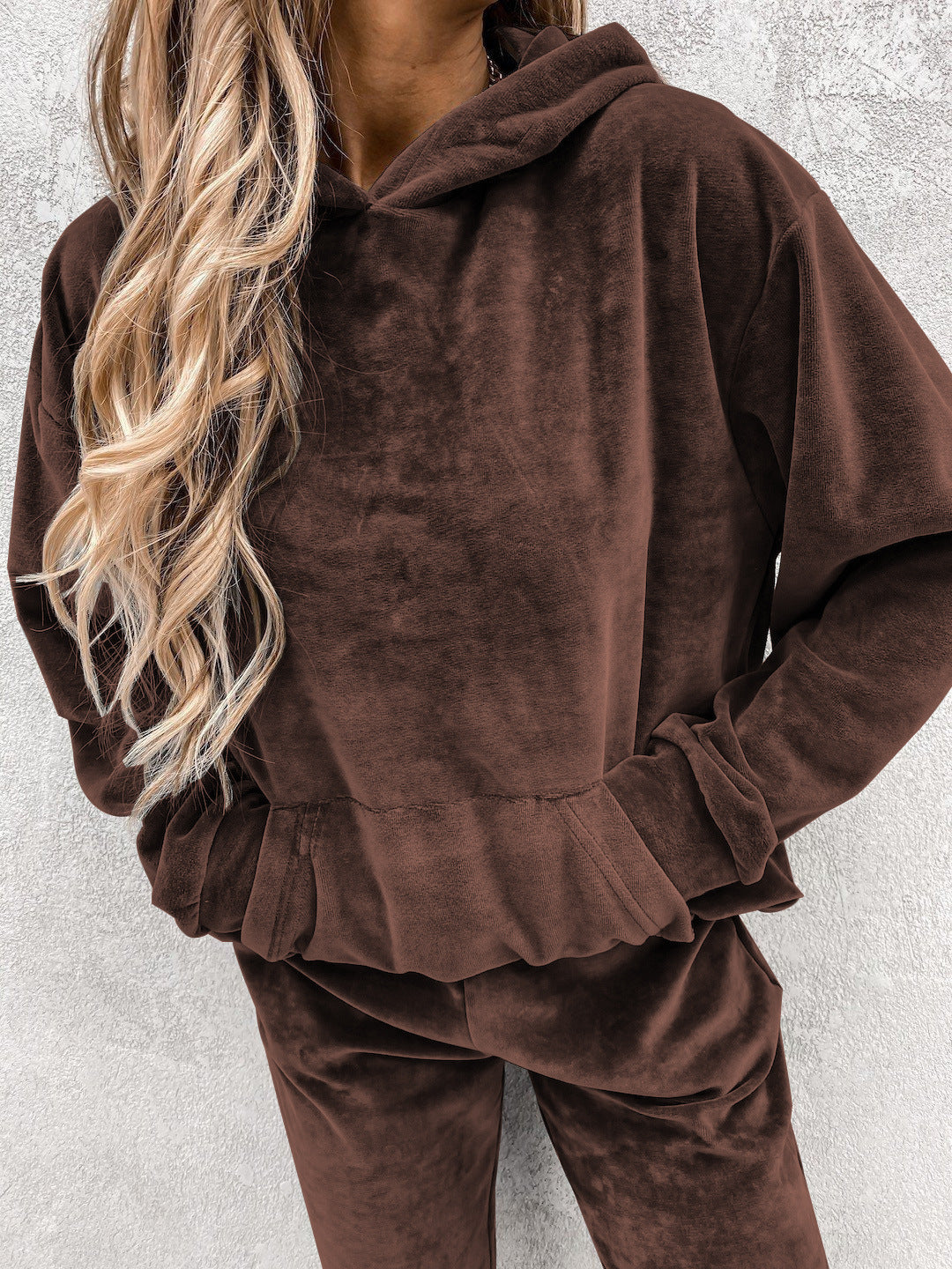 Women's Set Solid Color Hooded Sweatshirt and Sports Long Pants  Two-Piece Set