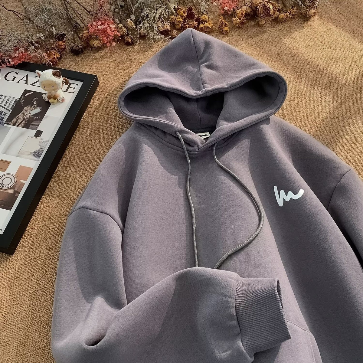 Men's Fleece Lined Hooded Sweatshirt Casual Loose Streetwear Top