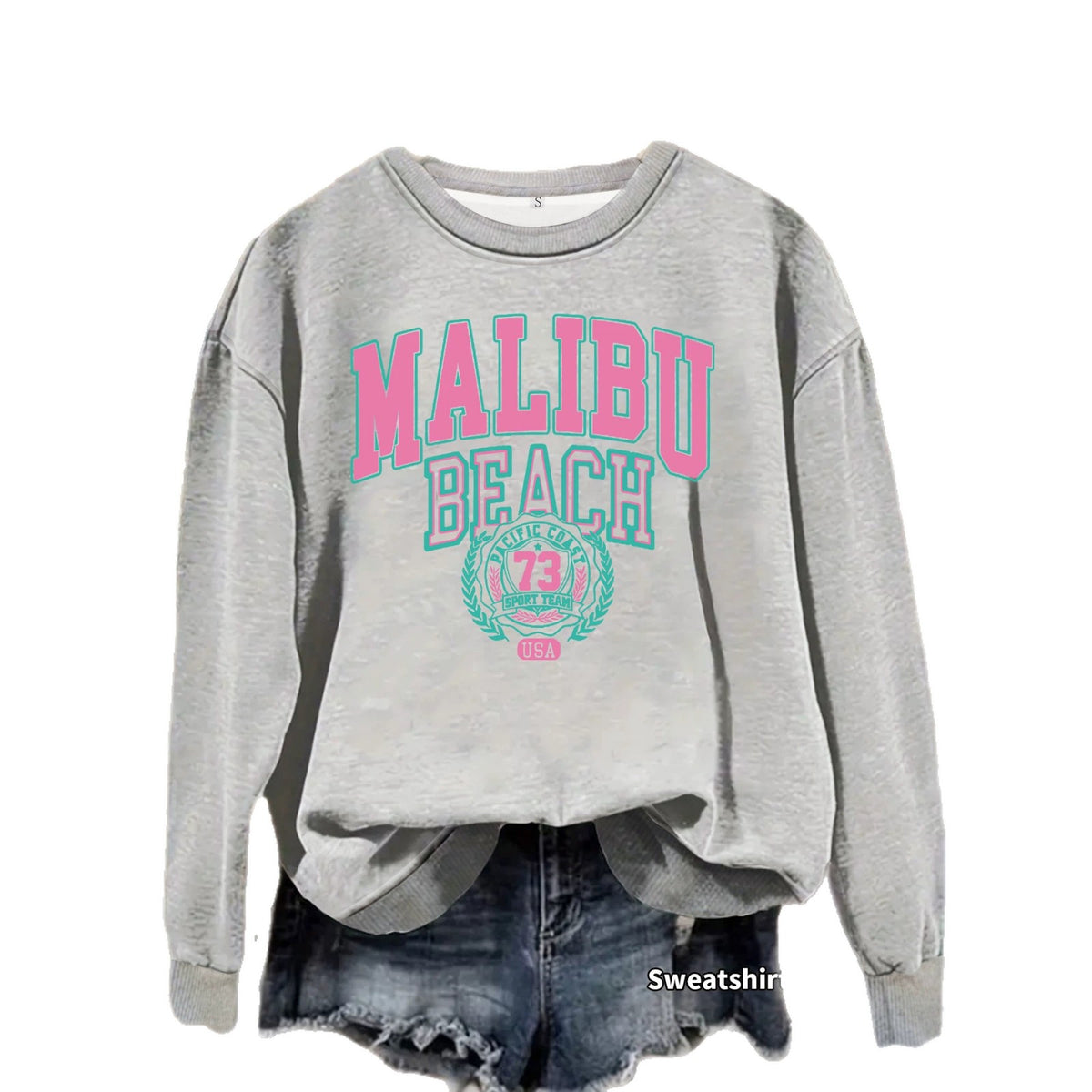 Letter pattern printed round neck fleece hoodie