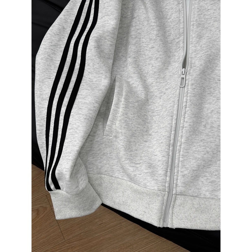 Men's Vintage Color Block Striped Long Sleeve Zip-up Stand Collar Casual Jacket