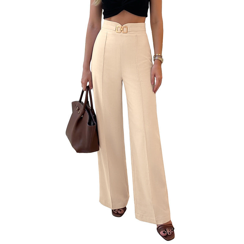 High Waist Straight Leg Trousers Business Casual Drapey Long Pants