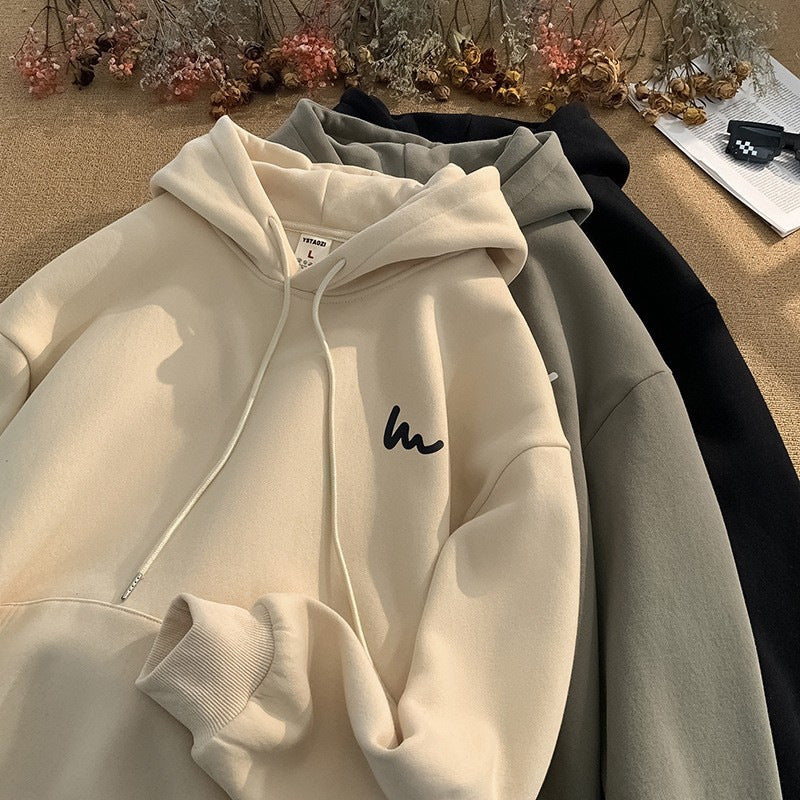 Men's Fleece Lined Hooded Sweatshirt Casual Loose Streetwear Top