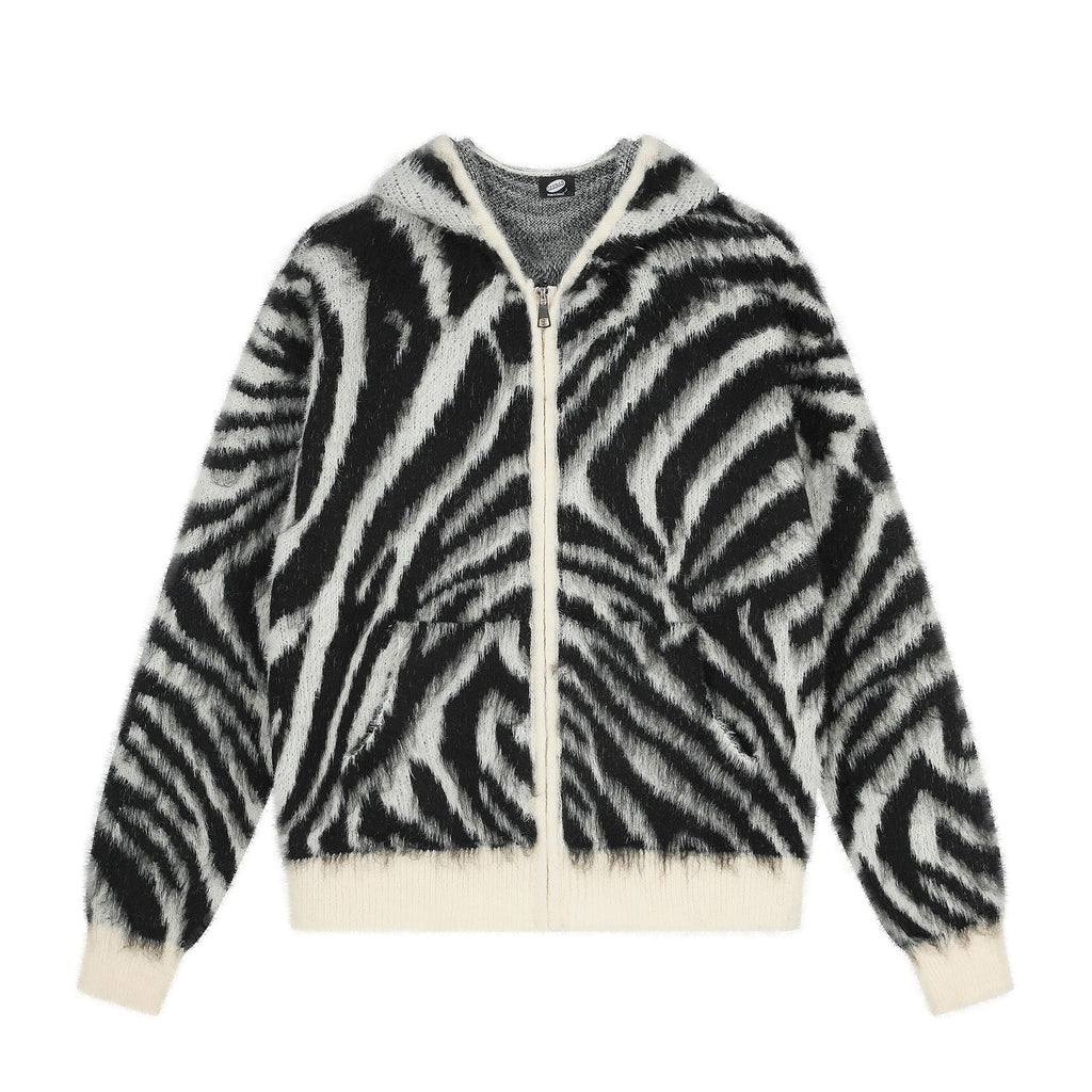 Zipper Zebra Pattern Sweater