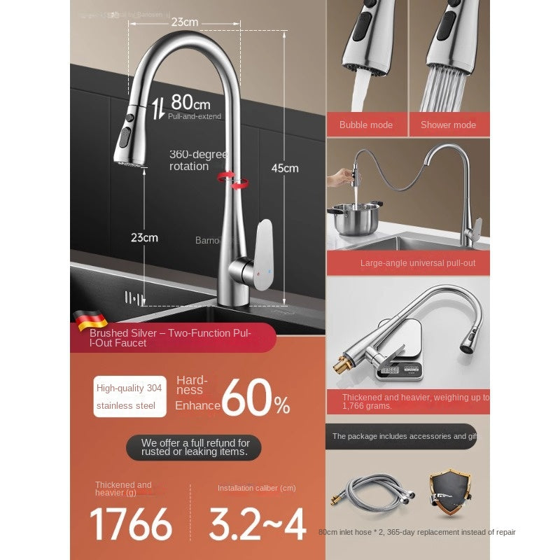Kitchen Sink Faucet with Pull-Out Sprayer, Extendable Hot &amp; Cold Mixer Tap, 360&deg; Swivel