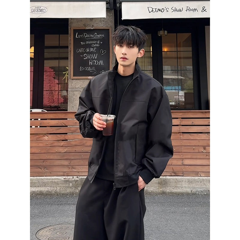 Men's Clean Fit Stand Collar Loose Fit Flight Jacket Workwear Outerwear