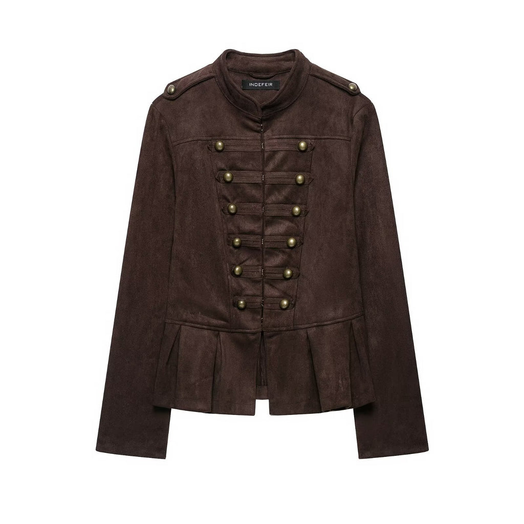 Half high collar long sleeved buttoned jacket