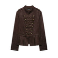 Half high collar long sleeved buttoned jacket