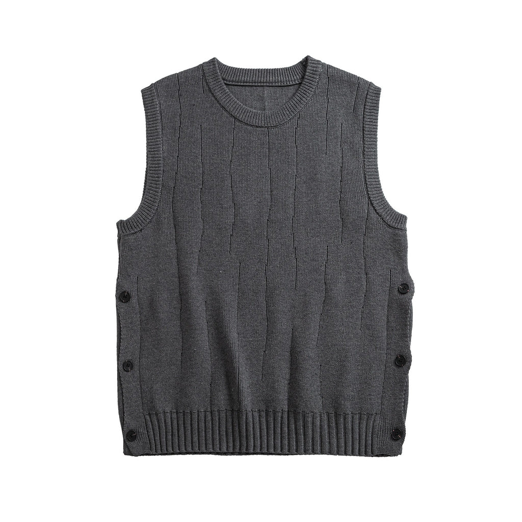 Minimalist Round Neck Knit Sweater Vest with Side Slits