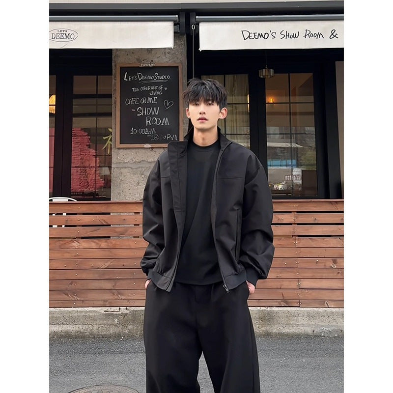 Men's Clean Fit Stand Collar Loose Fit Flight Jacket Workwear Outerwear