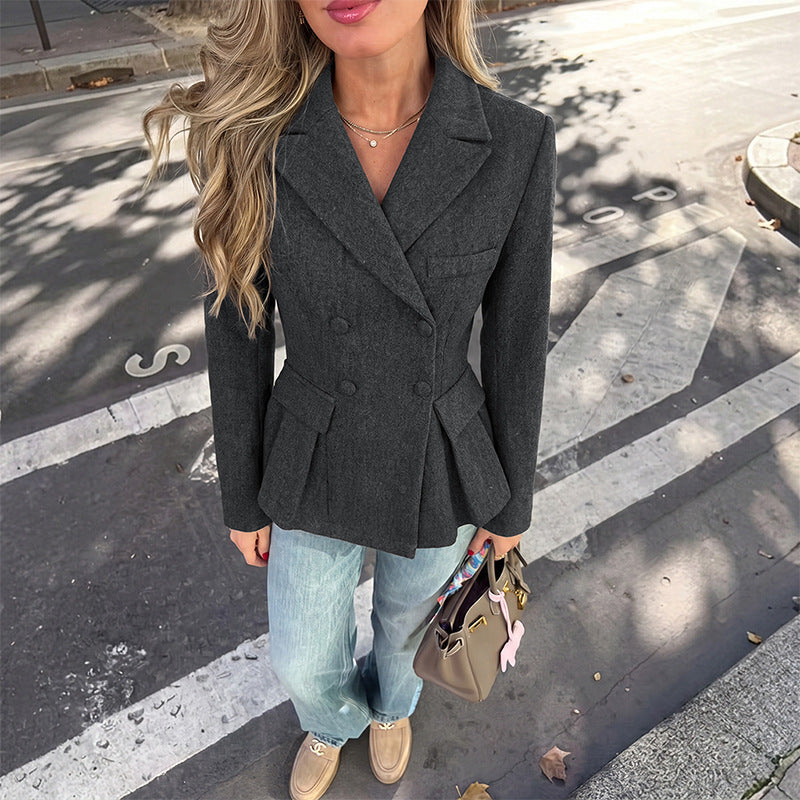 Women's Wool Blend Blazer, Loose Fit A-Line Commuter Elegant Jacket