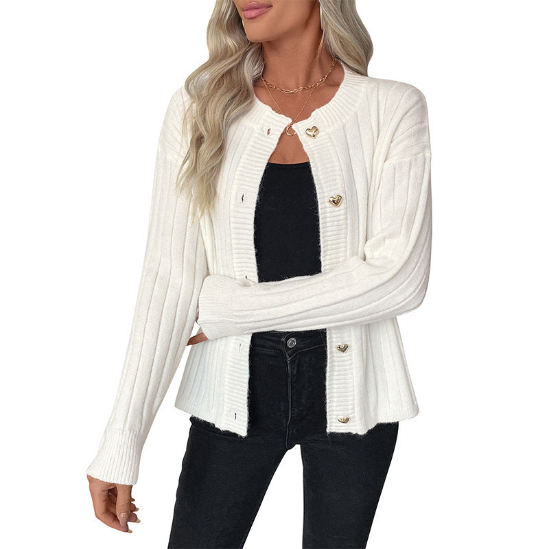 Women's Elegant Solid Color Knit Cardigan Jacket,  Commuter Style Sweater Coat
