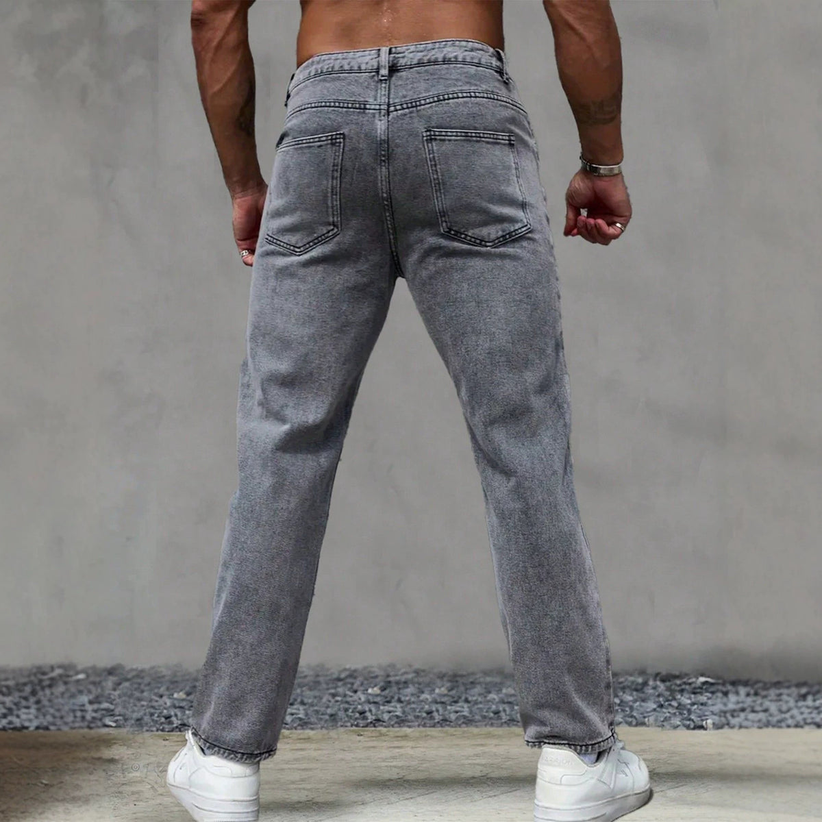 Casual Gray Washed Vintage Denim Pants for Men Fashionable Retro Design Summer Style
