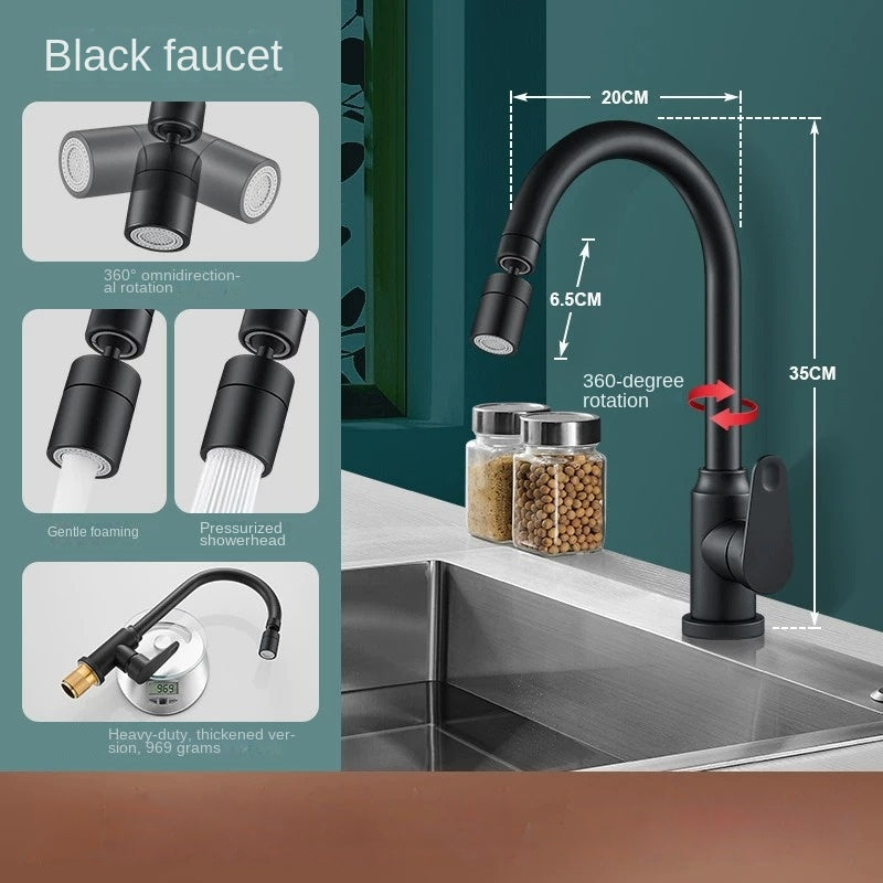 Kitchen Sink Faucet with Pull-Out Sprayer, Extendable Hot &amp; Cold Mixer Tap, 360&deg; Swivel