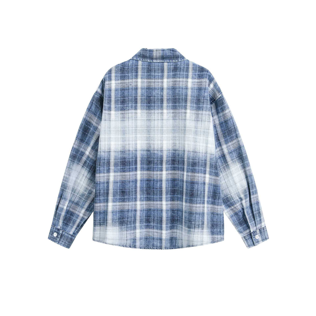 Washed Vintage Brushed Color-Blocked Plaid Loose Long Sleeve Shirt