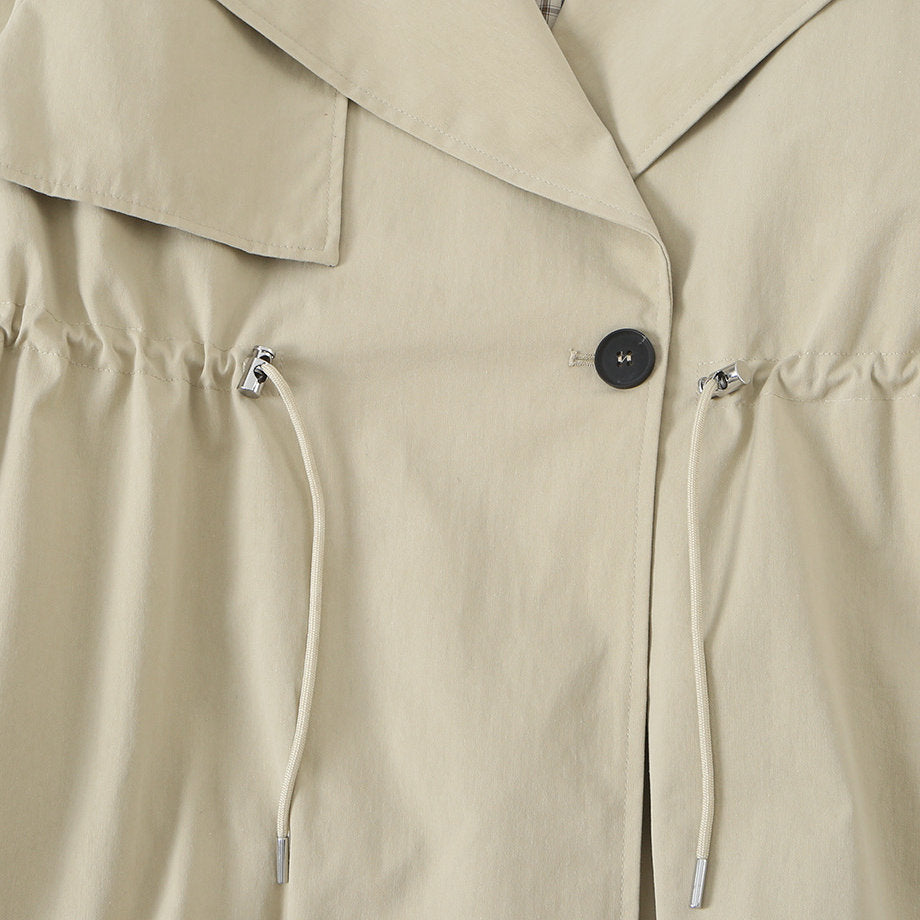 Collar tied double breasted trench coat jacket